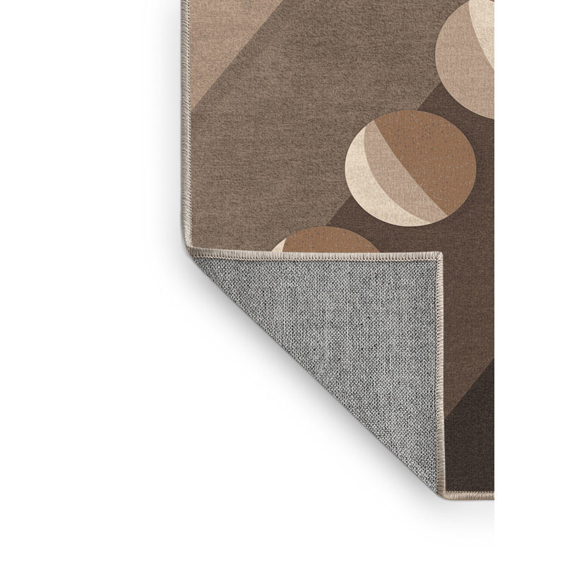 Machine Washable Ovetta Lunar Phases Minimalist Rug in Brown – Beige Binding, 5x7