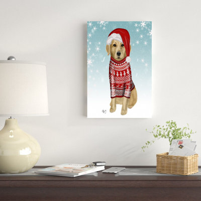 Golden Retriever In Christmas Sweater par Fab Funky - impression sur toile tendue