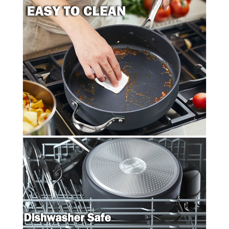 10.5-inch Black Aluminum Nonstick Deep Sauté Pan with Lid