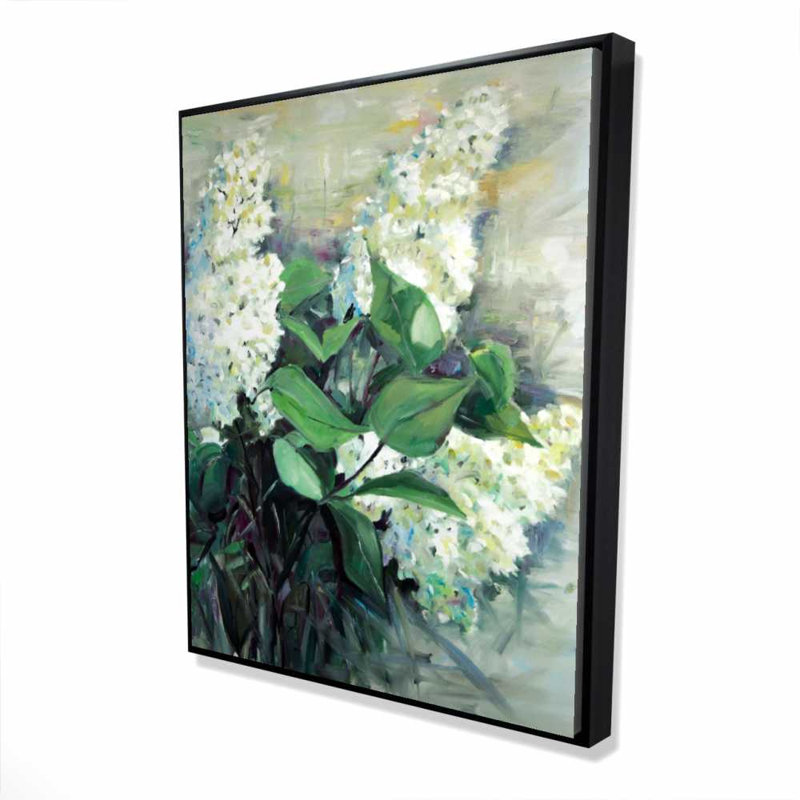 Lilas, toile, art floral encadré bleu, H 61,25 po x l 49,25 po