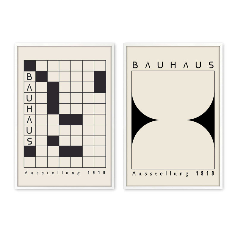 Bauhaus Grid & Balance, ensemble de 2 impressions dans un cadre, Cadre opaque blanc, H 21,5 po x l 33,5 po x P 1,25 po