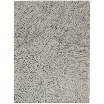 Pure Angles Outdoor Hand Tufted Abstract Area Rug in Gray/Ivory