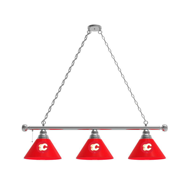 3 - Light Pool Table Lights Pendant, Chrome, Calgary Flames
