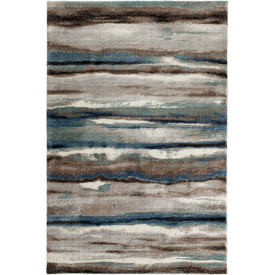 Tapis bleu / brun / gris à tissage mécanique Vakila