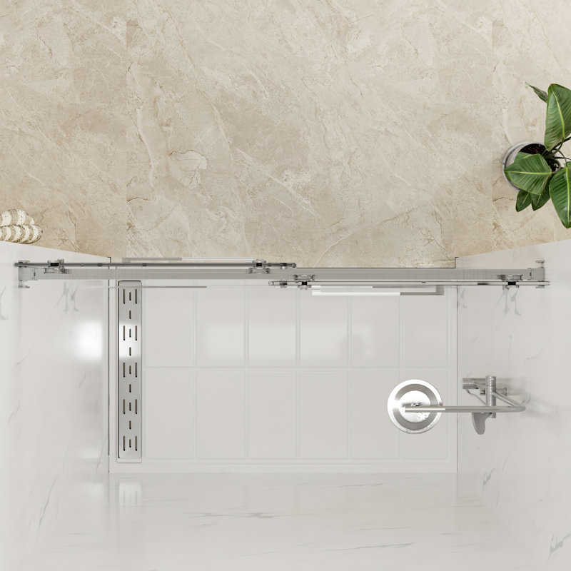 Porte de douche coulissante double sans cadre avec verre transparent 3/8 po de l 67 po x H 76 po Catalyst, Nickel brossé