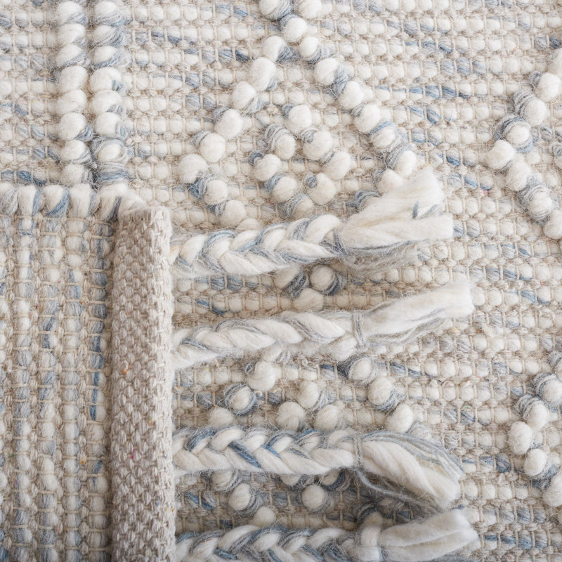 Tapis gris / ivoire à motif géométrique tissé à la main Ferretti, Carré de 6 pi