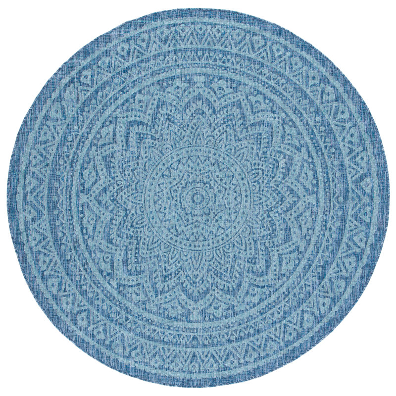 Melida Navy/Aqua Indoor/Outdoor Area Rug, Round 6'7"