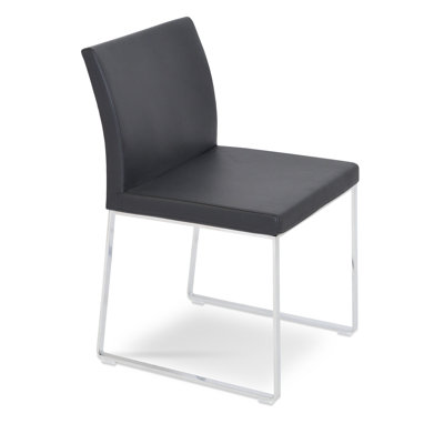 Aria Metal Sled Dining Chair in Black Leather