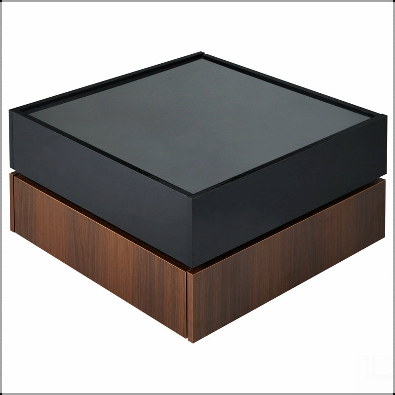 Multi-functional Square 360°Rotating Coffee Table with 2 Drawers, High Gloss 2-Tier Centre Table