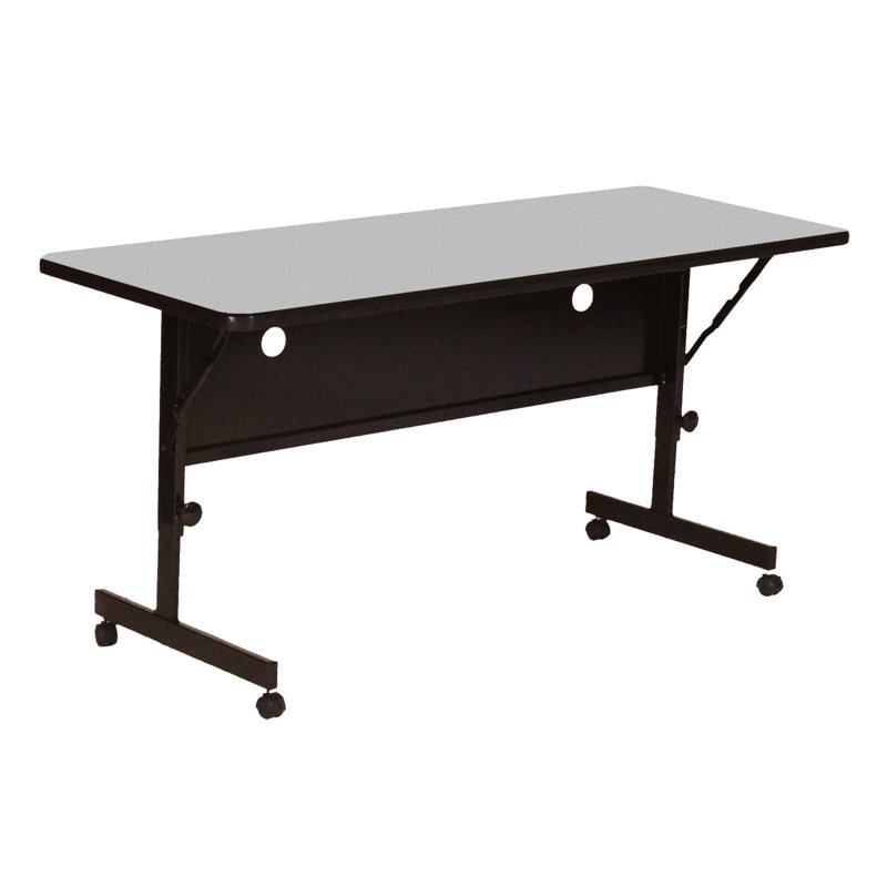 Kham Rectangle Height Adjustable Flip Top Training Table with Casters and Modesty Panel and Cable Management, Gray Granite