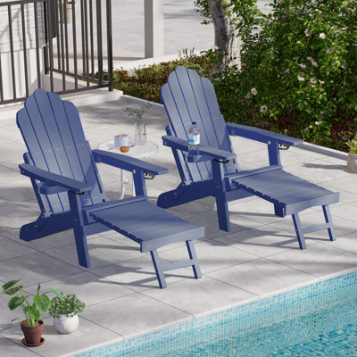 set of 2 HIPS Folding Adirondack Chair Adjustable Chair with Ottoman Fire Pit Patio Chair for Outdoor