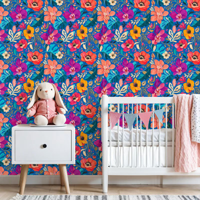 Peel and Stick Wallpaper Vibrant Floral Bold Multicolor Blooms Tropical Leaves Contact Paper Removable Self Adhesive Wall Mural Wall Decor for Bedroom Kitchen Cabinets 17.7in x 118in