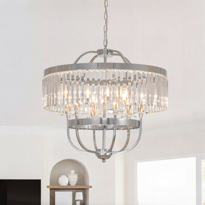 Glam 6-Light Geometric Polished Chrome Circular Crystal Chandelier 