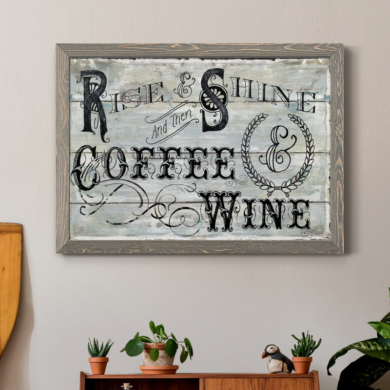 «Rise Shine Wine», reproduction d'art textuel sur toile, H 31 po x l 44 po x P 1 po, Gris