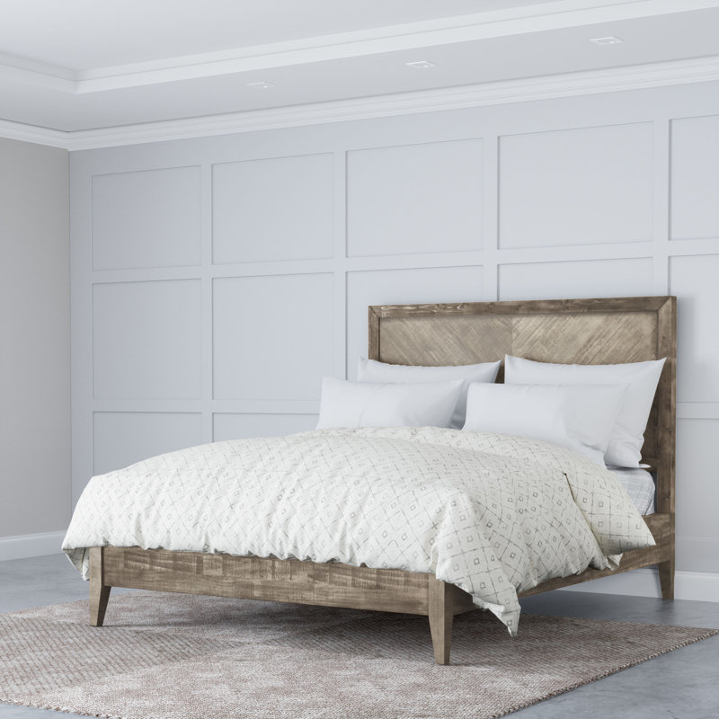 Lit plateforme en bois massif Peloquin, Grand, Gris