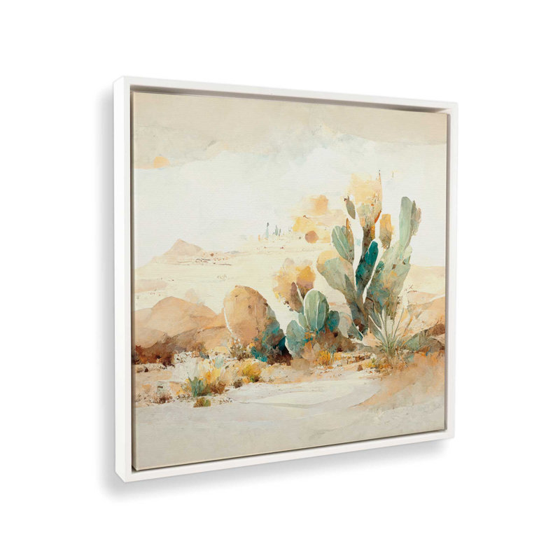 Motif de cactus, Cadre flottant blanc opaque, H 12,75 po x l 12,75 po x P 1,75 po