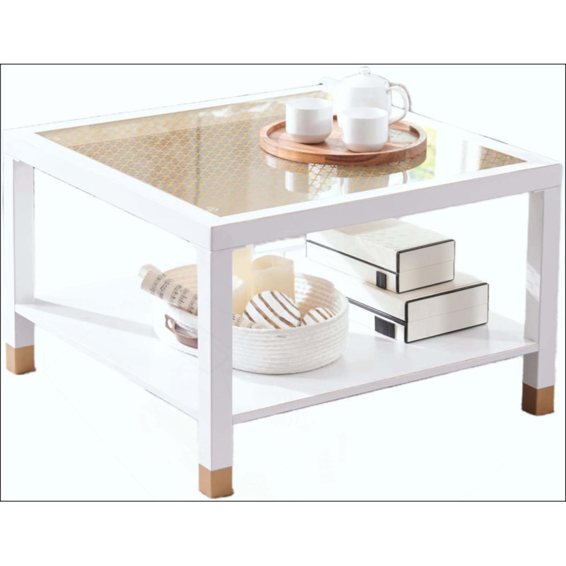 Modern Square Coffee Table Metal Frame / Glass Top, White