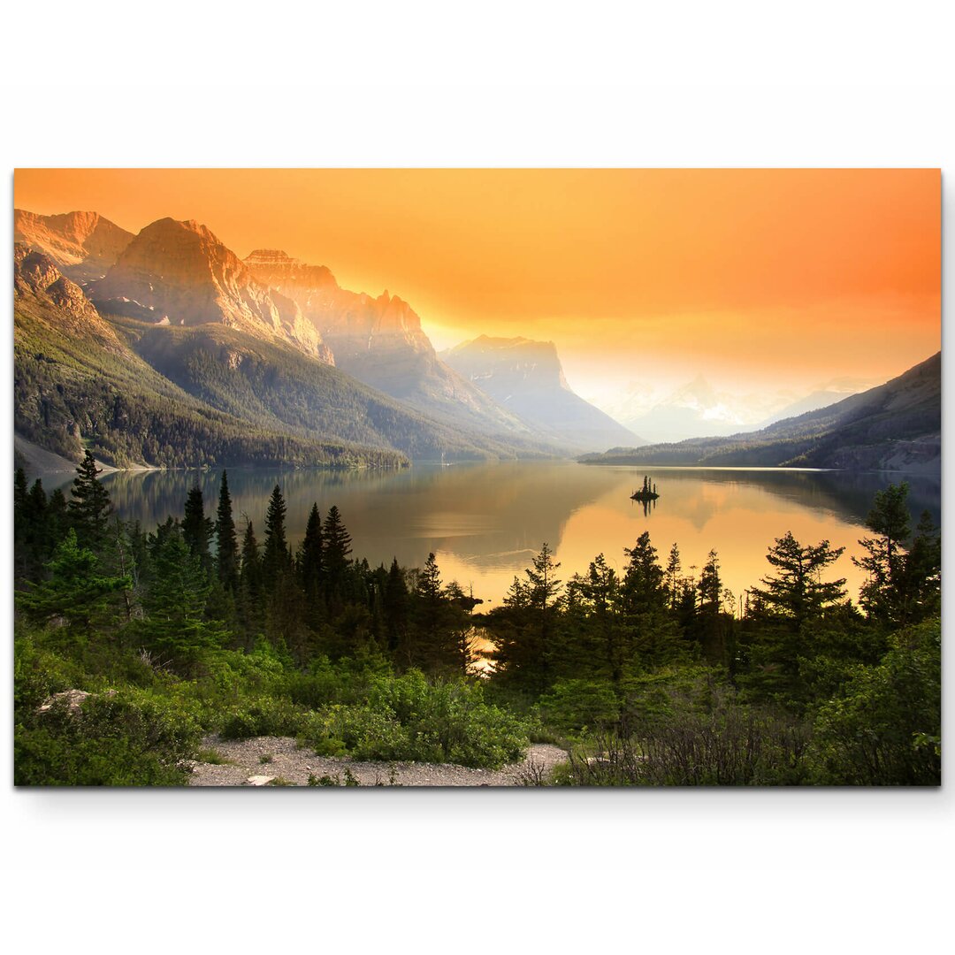 Leinwandbild Bergsee im Abendlicht