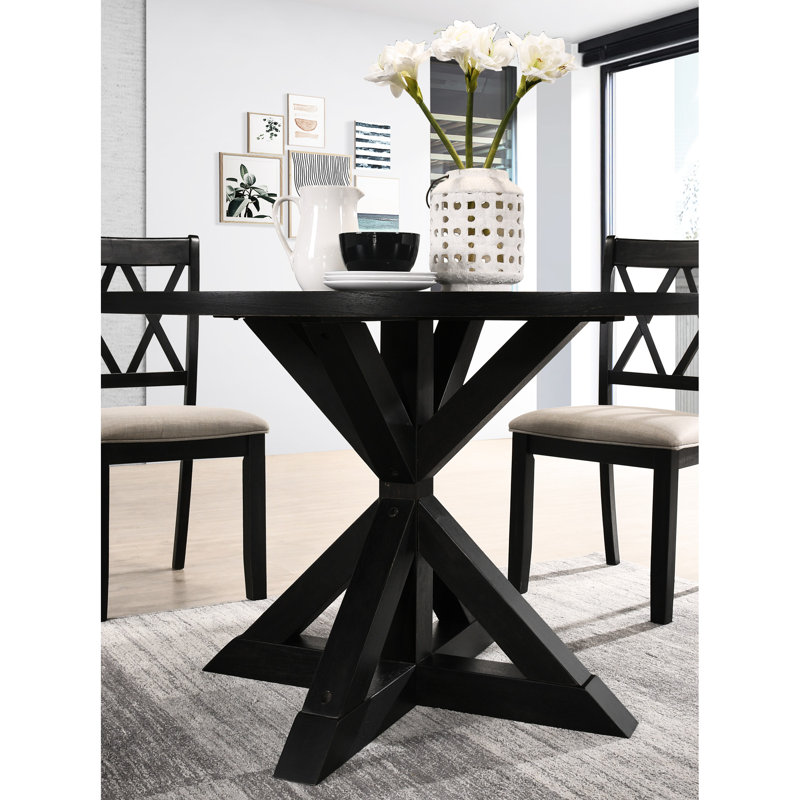 Table de salle à manger noire - Base à oreilles en croix avec placage de chêne et de bois d'ingénierie en l 48 po x P 48 po x H 31,5 po