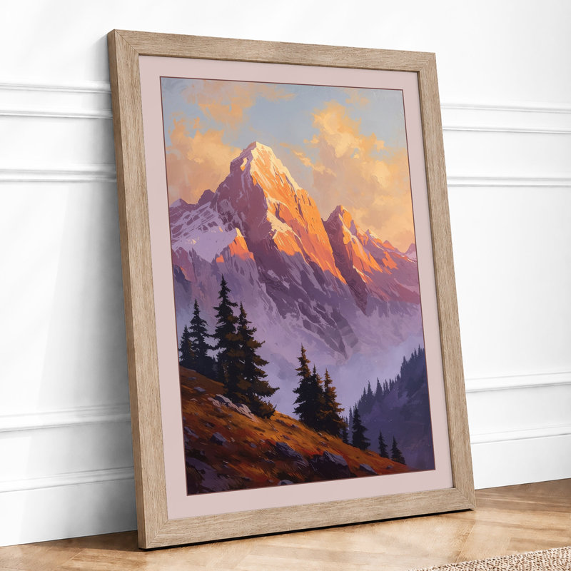 Mountains at Sunrise Landscape - Framed Print, A4 - 29.7 x 21.0 cm, Oak