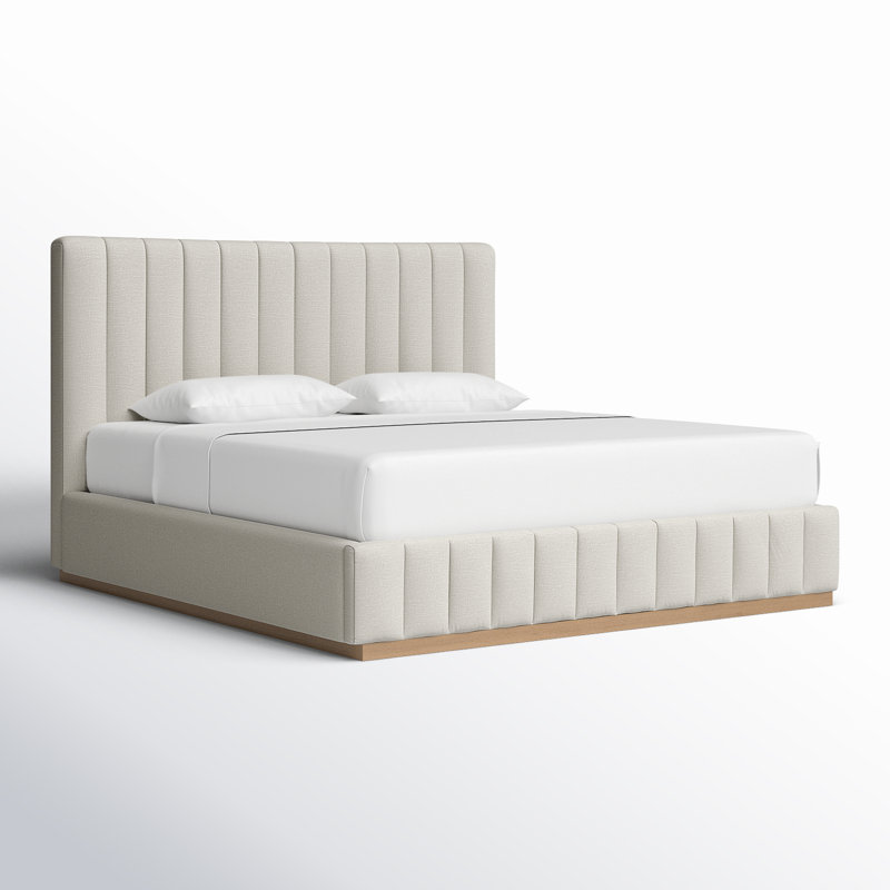 Codyn Upholstered Platform Bed, King, Cream Linen Textured Fabric