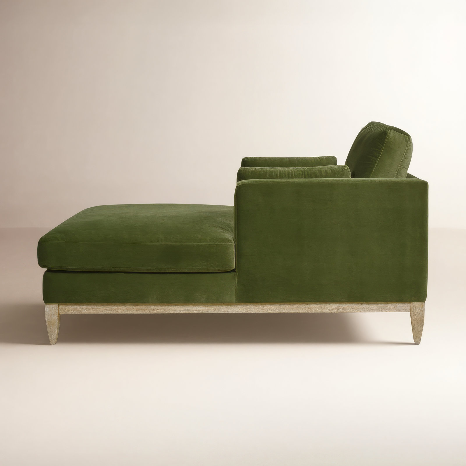 Pera Upholstered Chaise Lounge, Olive Green Velvet