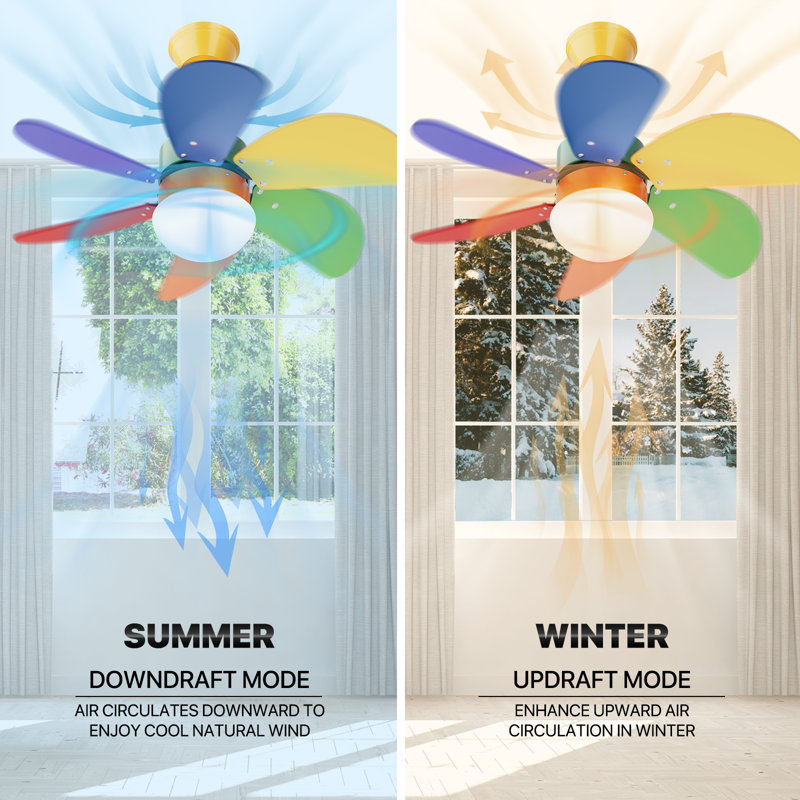 31" Ceiling Fan with Light and Remote Control, Colorful Ceiling Fan with Reversible Blades, 6 Speeds, Golden, Golden/Red/Blue
