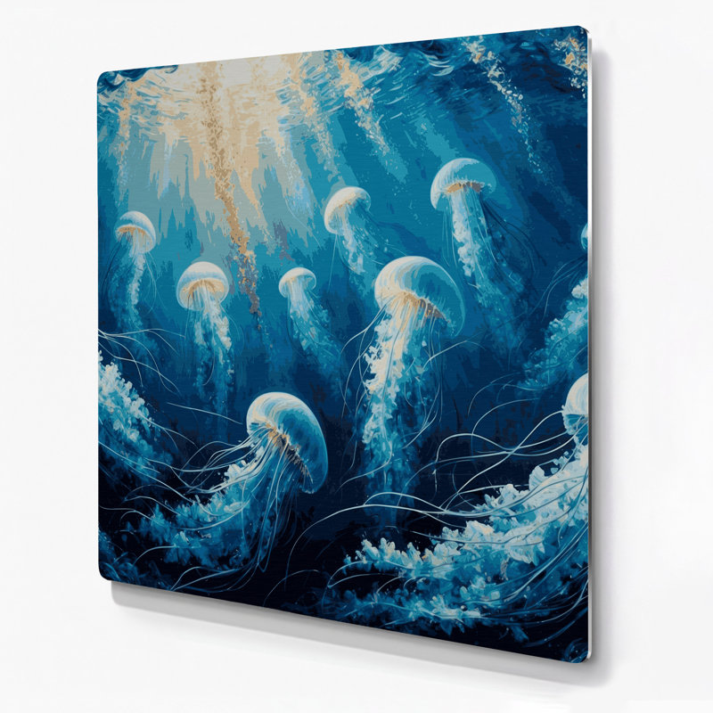 «Coastal Deep Sea Scene», art mural en métal bleu, H 16 po x l 16 po