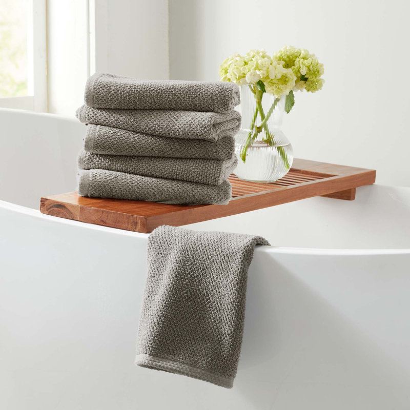 Drap de bain 100% coton texturé, Gris foncé, Essuie-mains - paquet de 6