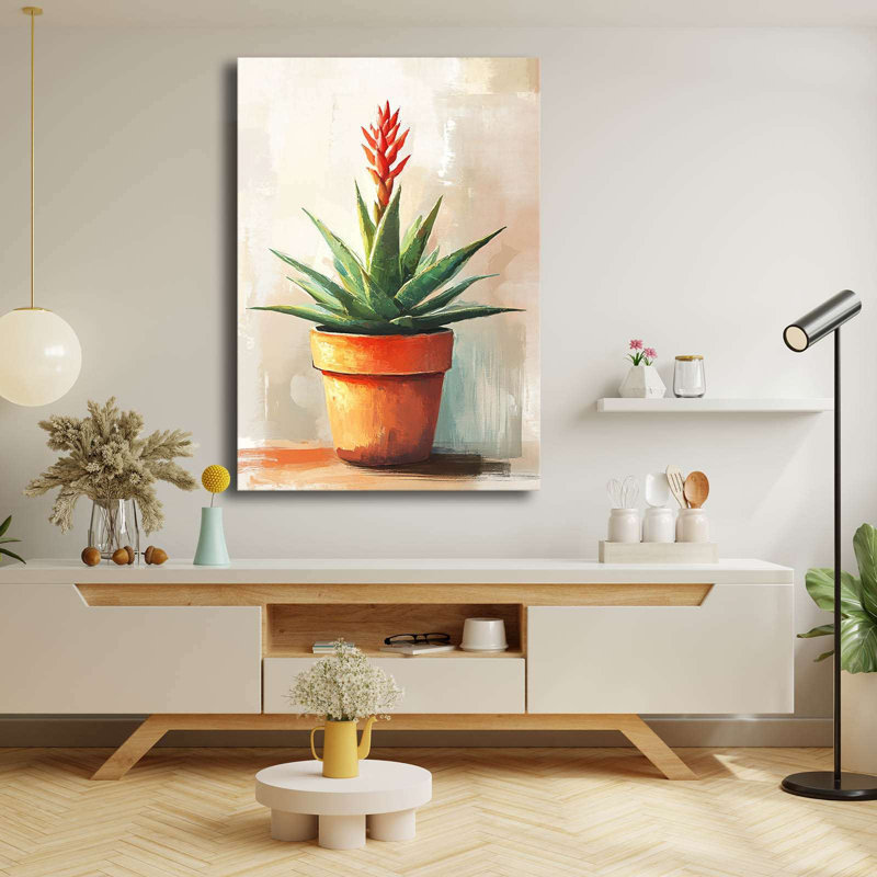 Art mural succulent tropical en pot terre cuite, H 39,4 po x l 27,6 po
