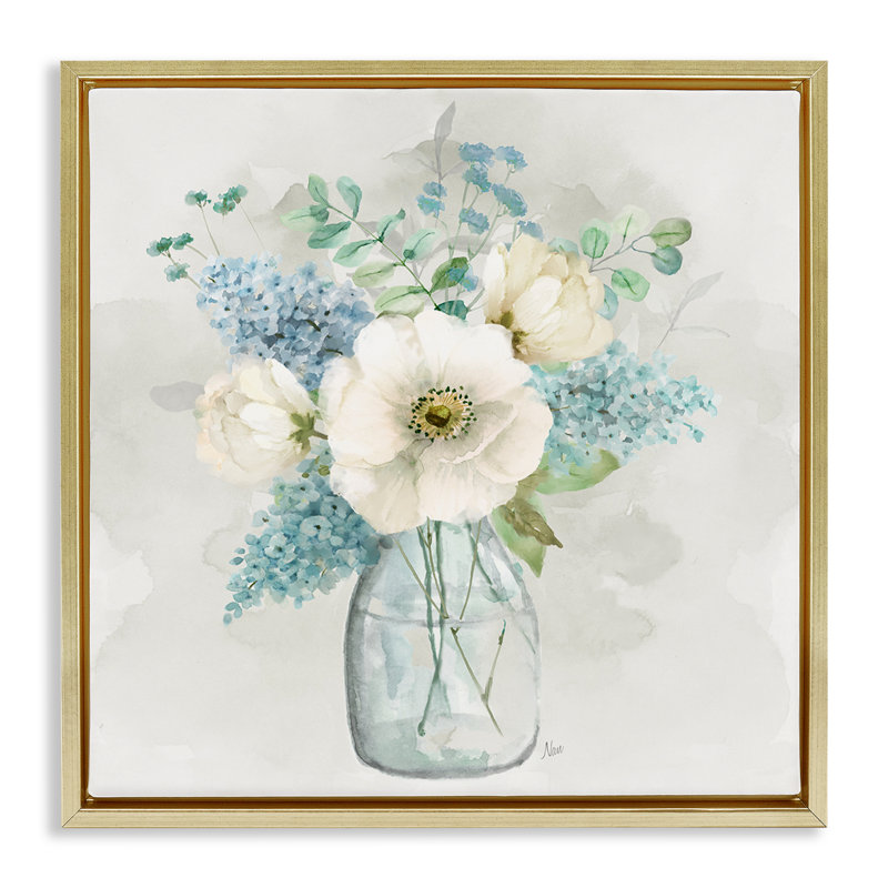 Centric Bouquet in Soft Tones, 25" H x 25" W, Metallic Gold Floater Frame