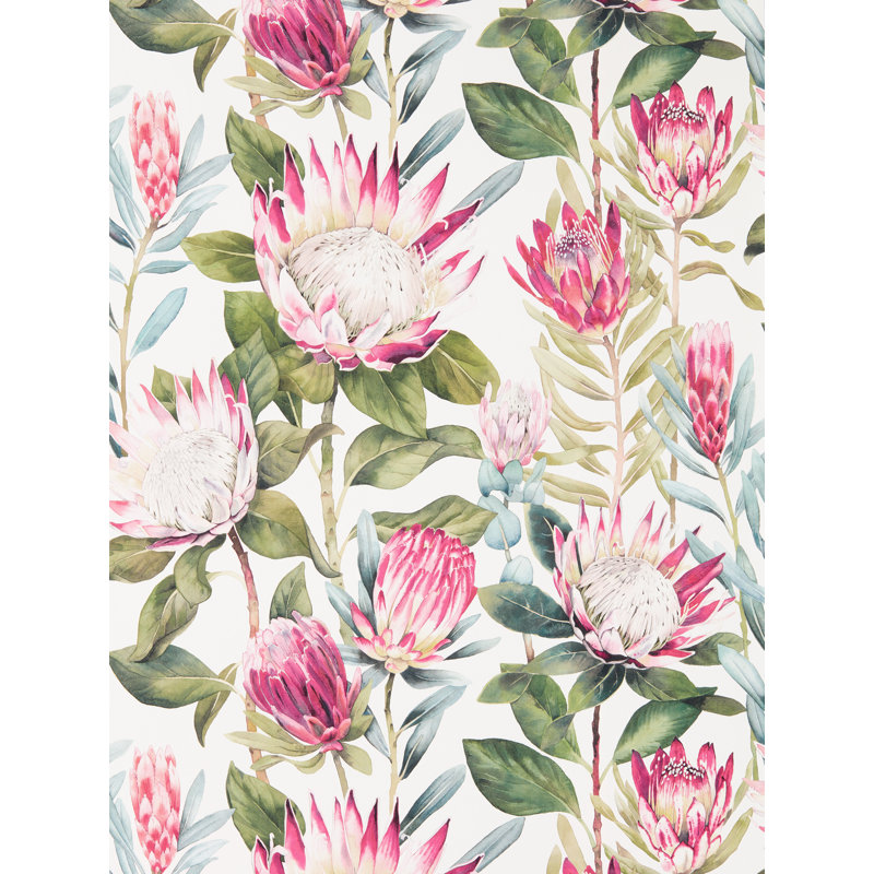 King Protea 10.05m x 68.6cm Matte Wallpaper Roll, White/Green/Pink