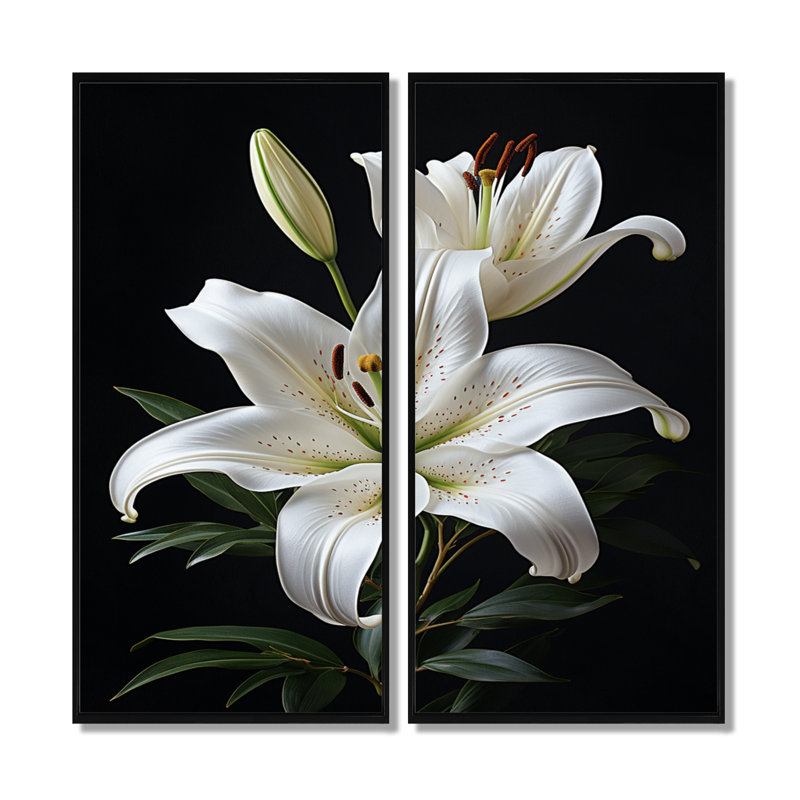 Lys noir et blanc exquis - impressions sur toile de lys, ensemble d'art mural floral noir de 2, H 36 po x l 48 po, Noir