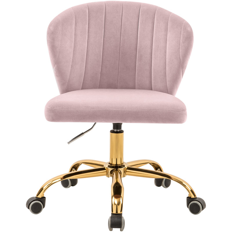Chaise de bureau Finley, Velours rose, Doré