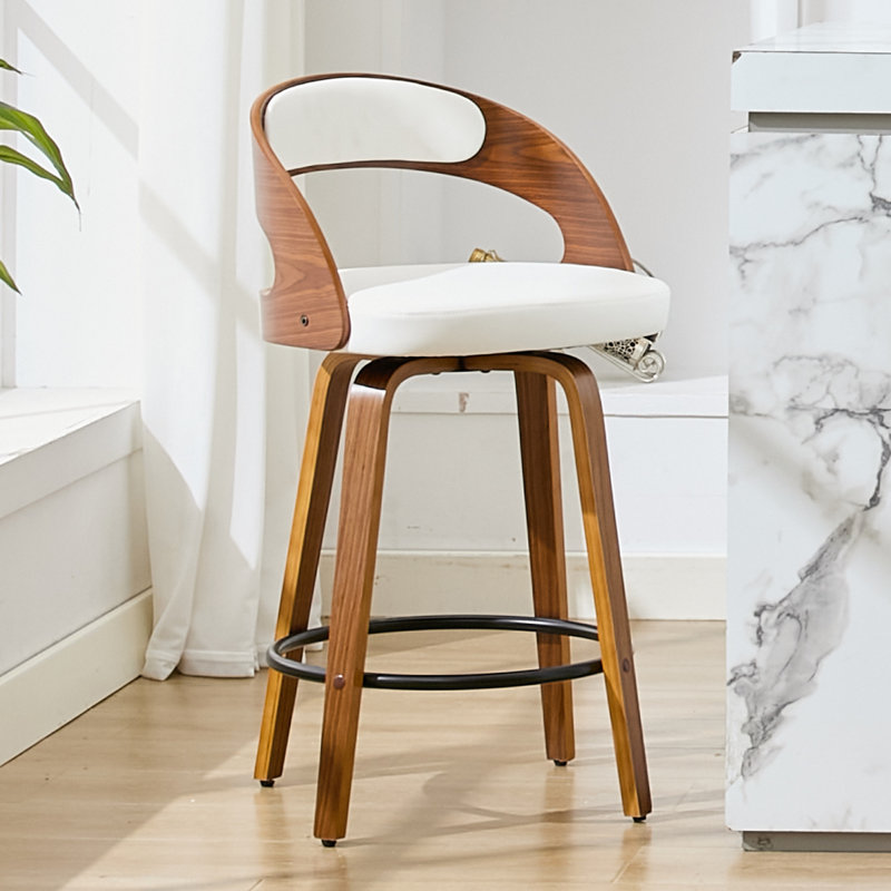 Tabourets de bar pivotants de 26 po en similicuir Modern, Blanc, Tabouret de comptoir (assise à une hauteur de 26 