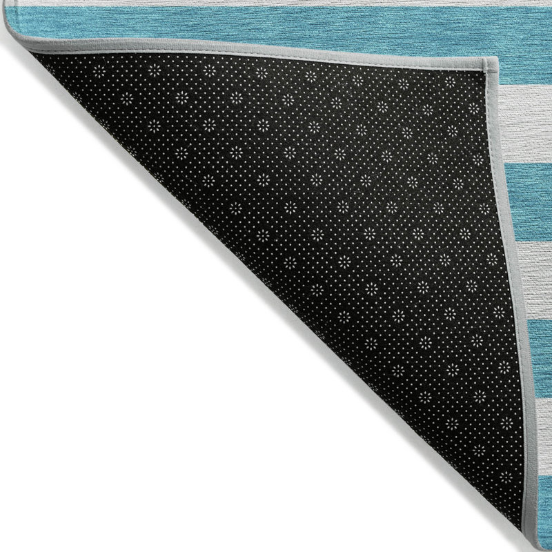 Teal and White Striped Washable Indoor Outdoor Area Rug, Rectangle 5' x 8'