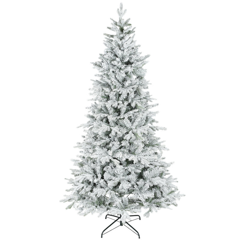 Arbre de Noël artificiel givré 7,5 pi avec branches réalistes, large décor d'épinette de Noël, arbre de Noël articulé avec support en métal pliable, assemblage facile