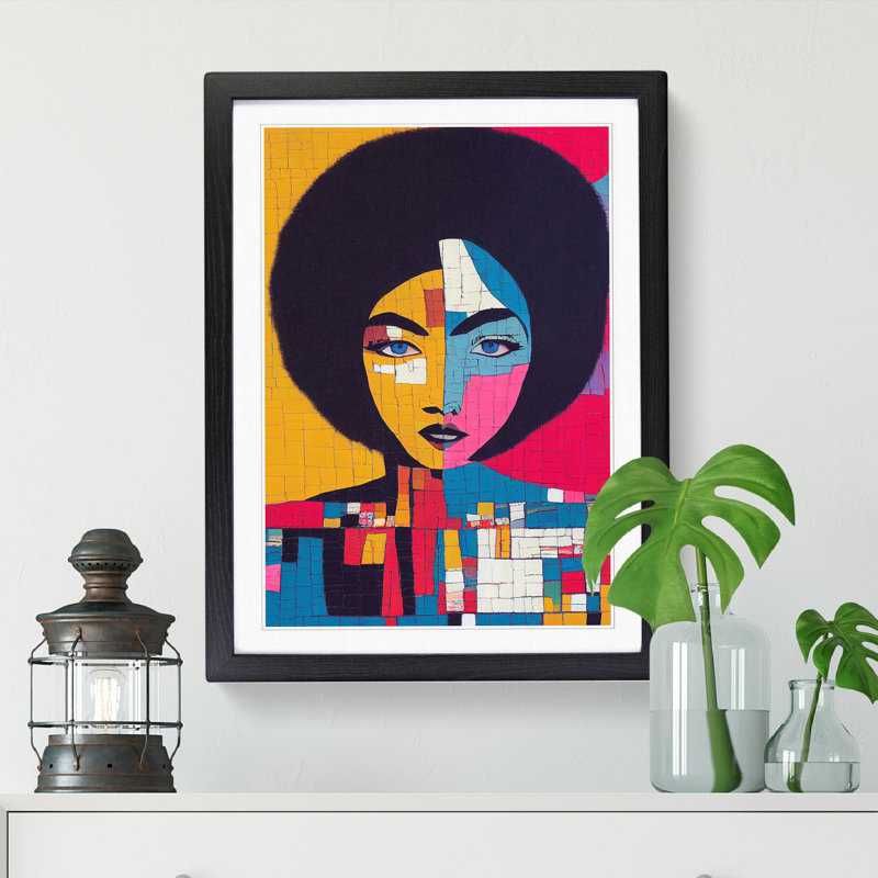 CAN-V0523-2940X Woman With Afro Patchwork 1 Piece Wrapped Canvas Wall Art, 34cm H x 25cm W x 2cm D, Oak