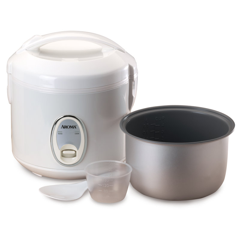 Aroma 8-Cup White Cool Touch Rice Cooker with Steamer