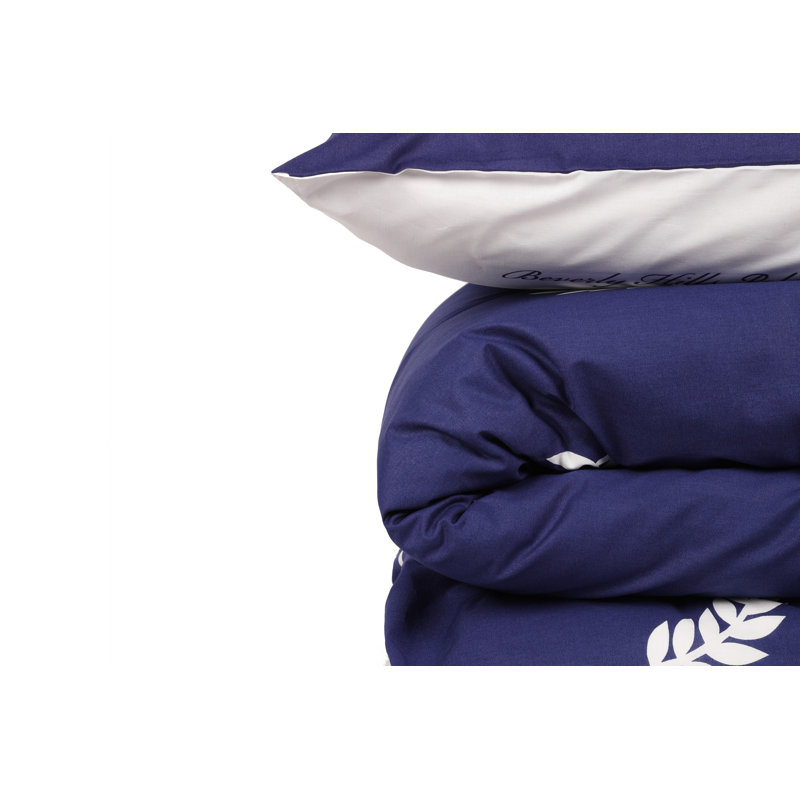 Ensemble de housse de couette 100% coton bleu foncé / blanc / rouge, Housse de couette double + 2 taies d'oreiller 31 p