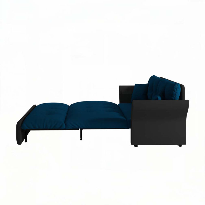 Canapé-lit escamotable, canapé-lit capitonné convertible 3-en-1, Velours bleu