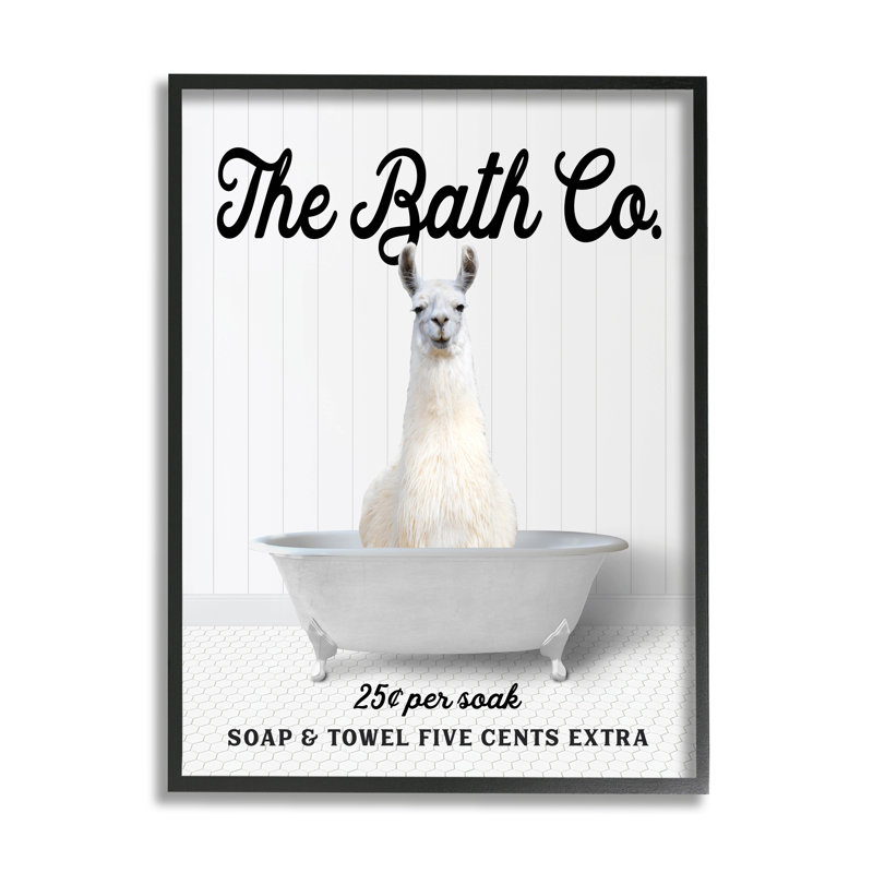 «Trinx Vintage Bath Ad Llama», art de la giclée encadrée par lettré et doublé, Cadre noir, H 30 po x l 24 po x P 1,5 po