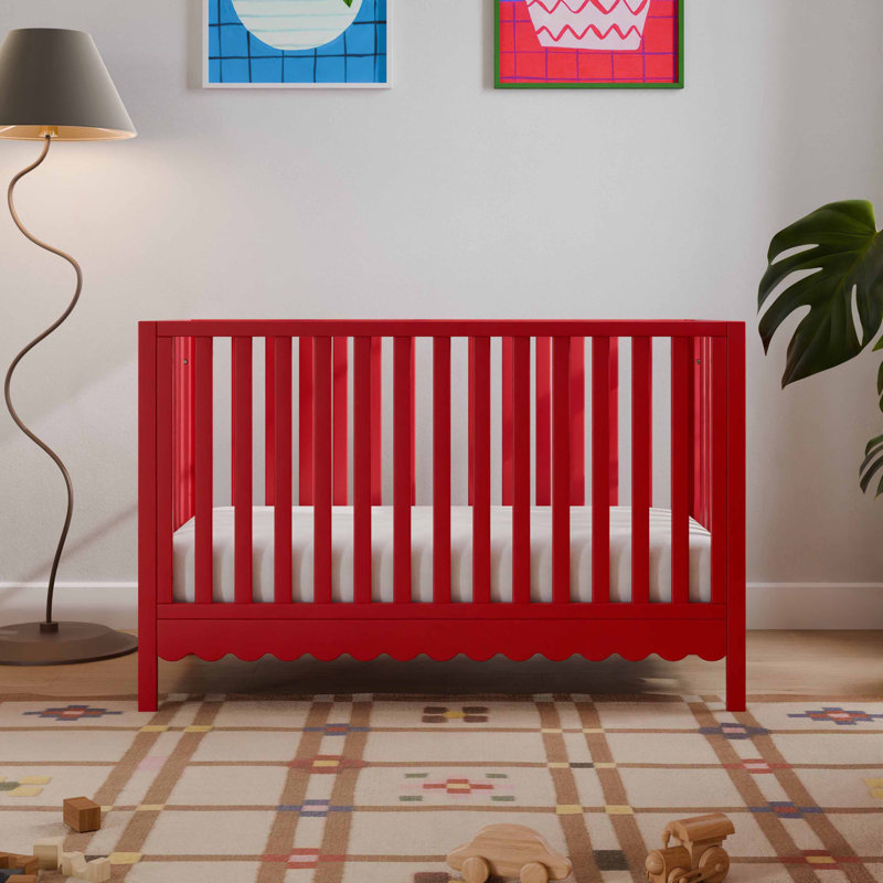 Sammy Scallop Strawberry Red Convertible Pine Wood Crib