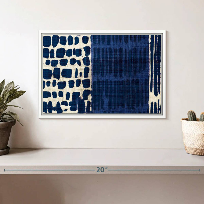 Indigo Batik I, Cadre flottant blanc, 13 po x 9 po