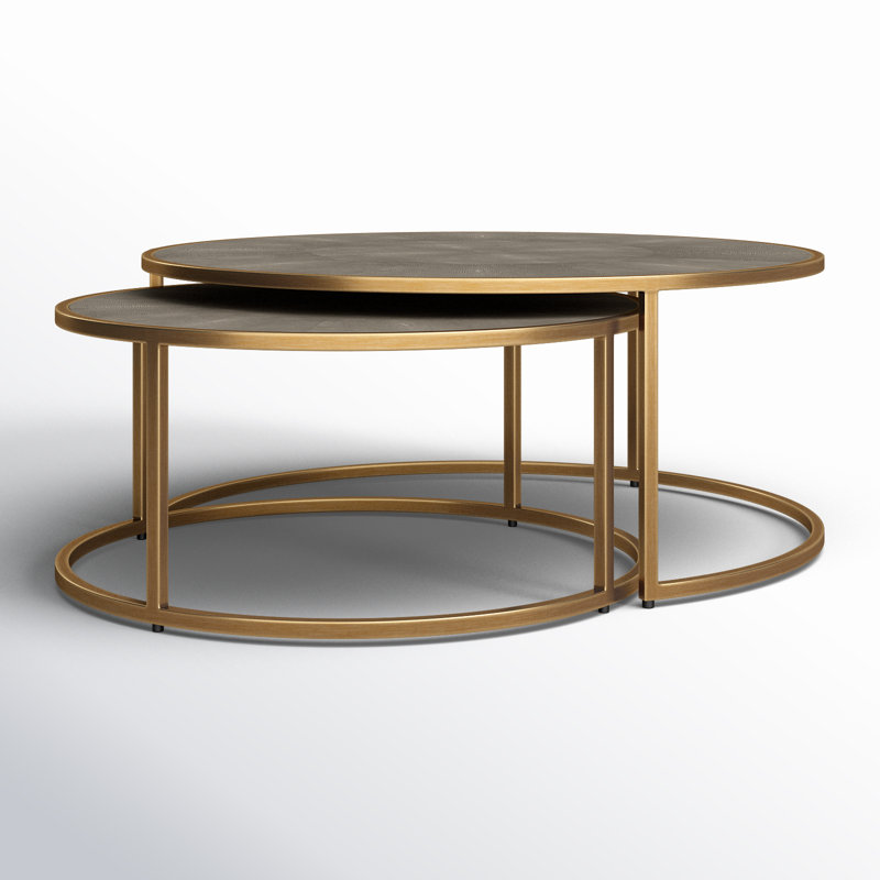 Shagreen Nesting Coffee Table, Gray Shagreen, Antique Brass