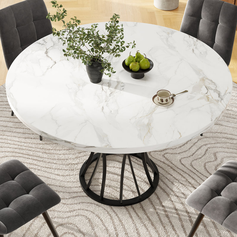 Round Metal Base Dining Table, Black