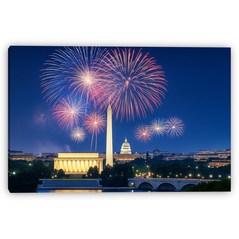 Washington Night Sky - DC Fireworks Celebration, reproduction sur toile, H 12 po x l 12 po