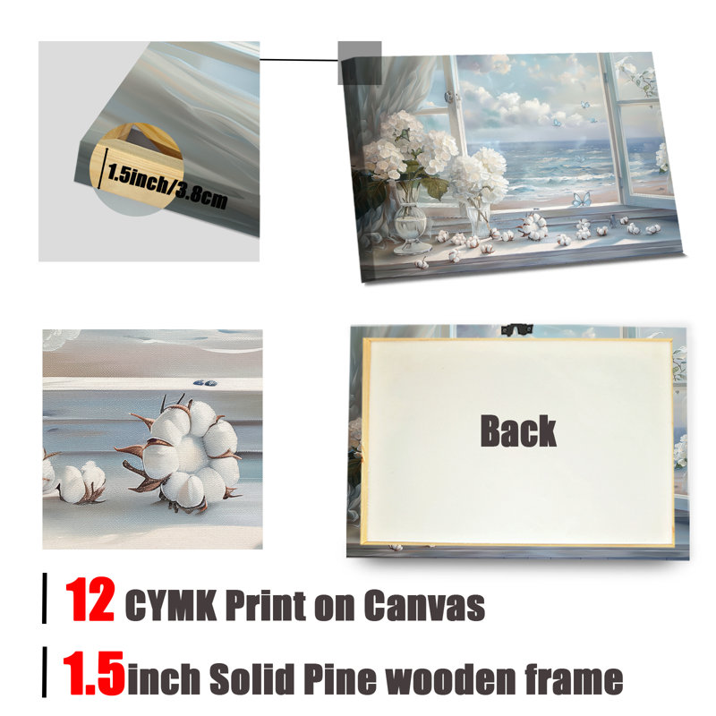 «Rustic Flower Window Seascape Seaside Scenery», art mural sur toile, H 28 po x l 40 po