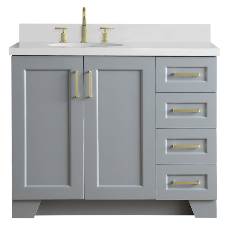 ARIEL TAYLOR 43 IN. LEFT OFFSET SINGLE RECTANGLE SINK VANITY IN GREY, Left, Oval, Gray