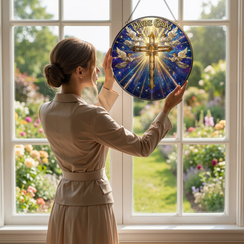 Panneau de vitrail 12 "H Divine Cross, H 12 po x l 12 po